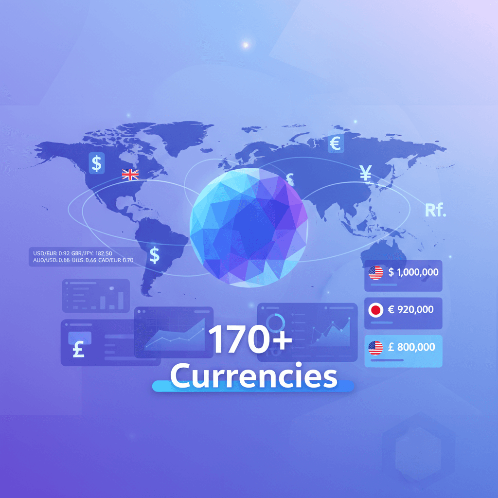 Multi-currency dashboard showing exchange rates and currency transactions