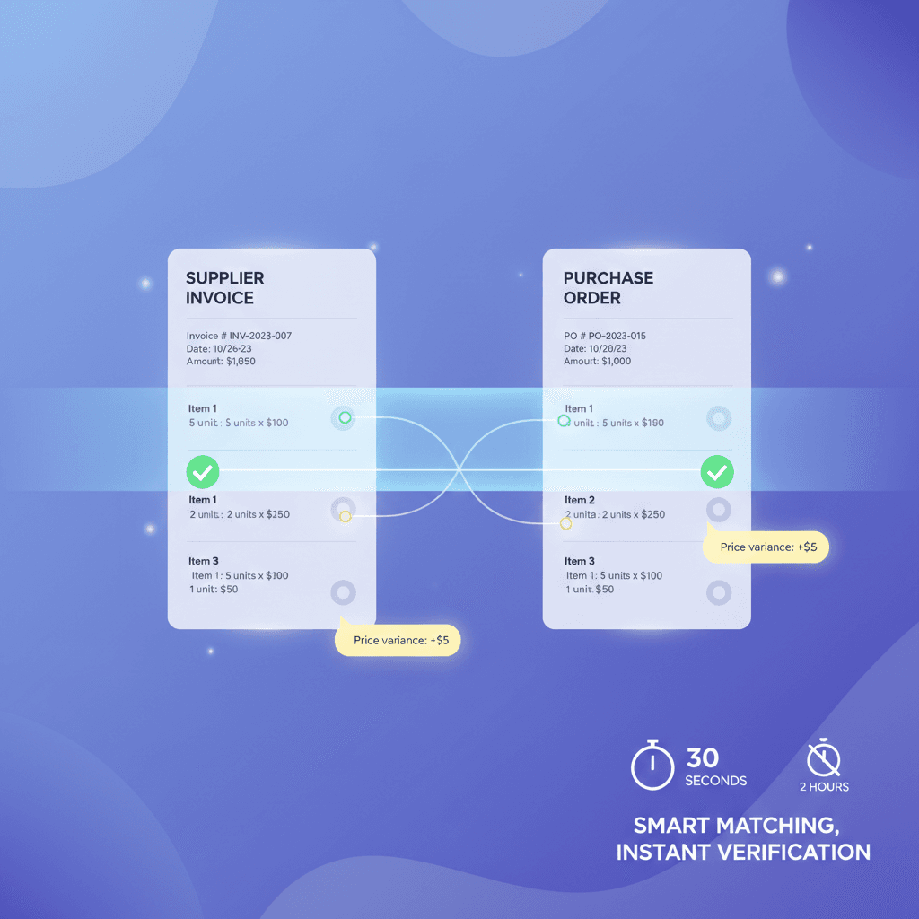 Purchase automation dashboard with invoice processing