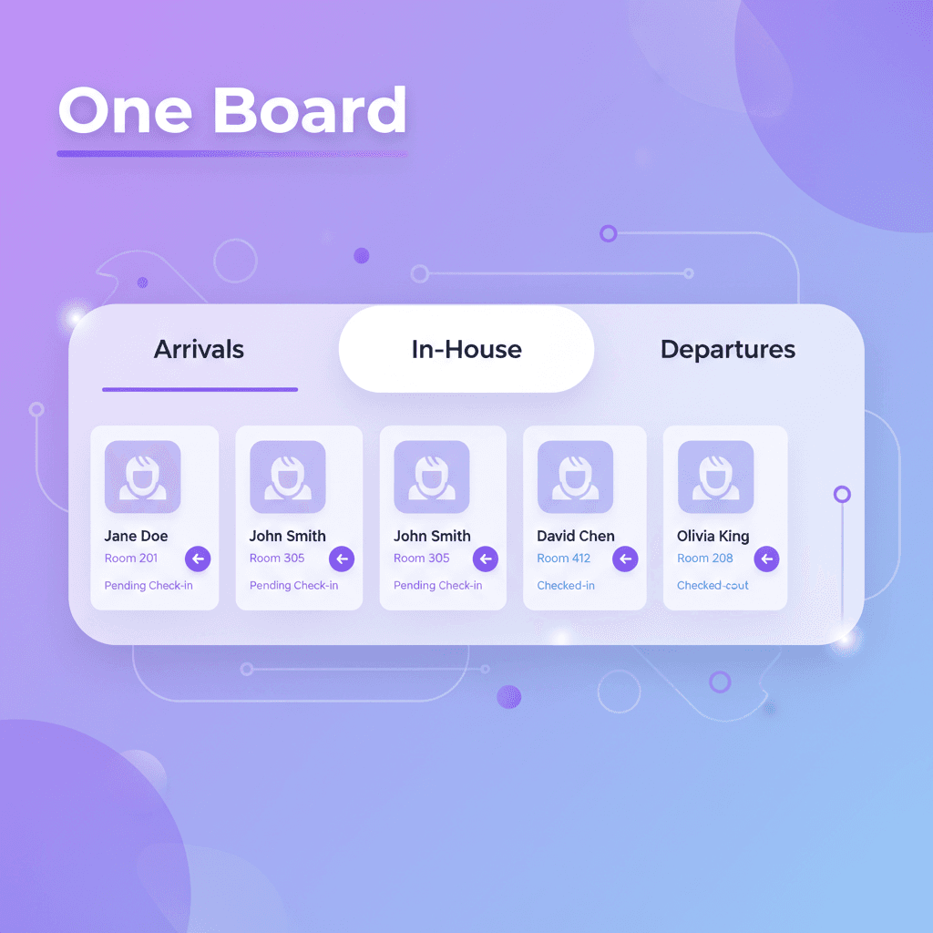 Front desk tabs with guest cards and room assignment